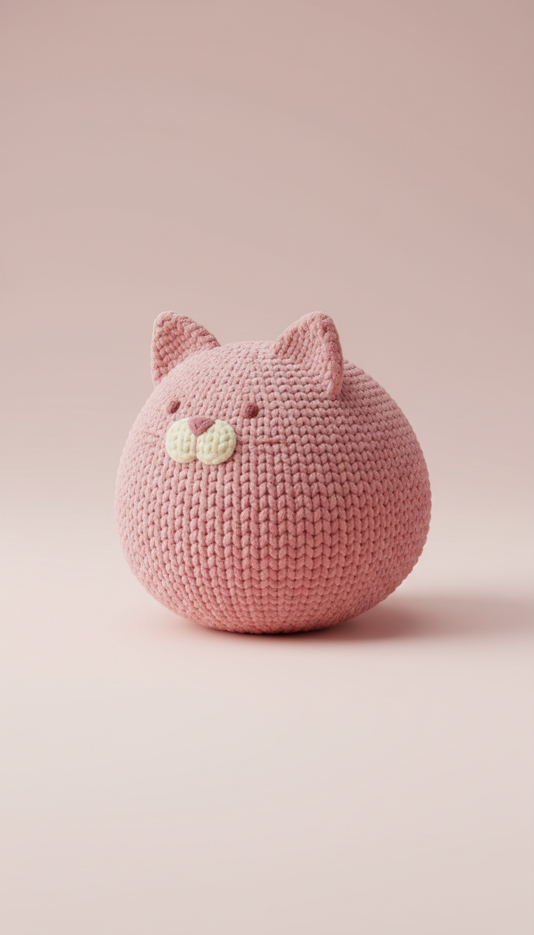 Warm rose hand-knitted cat toy