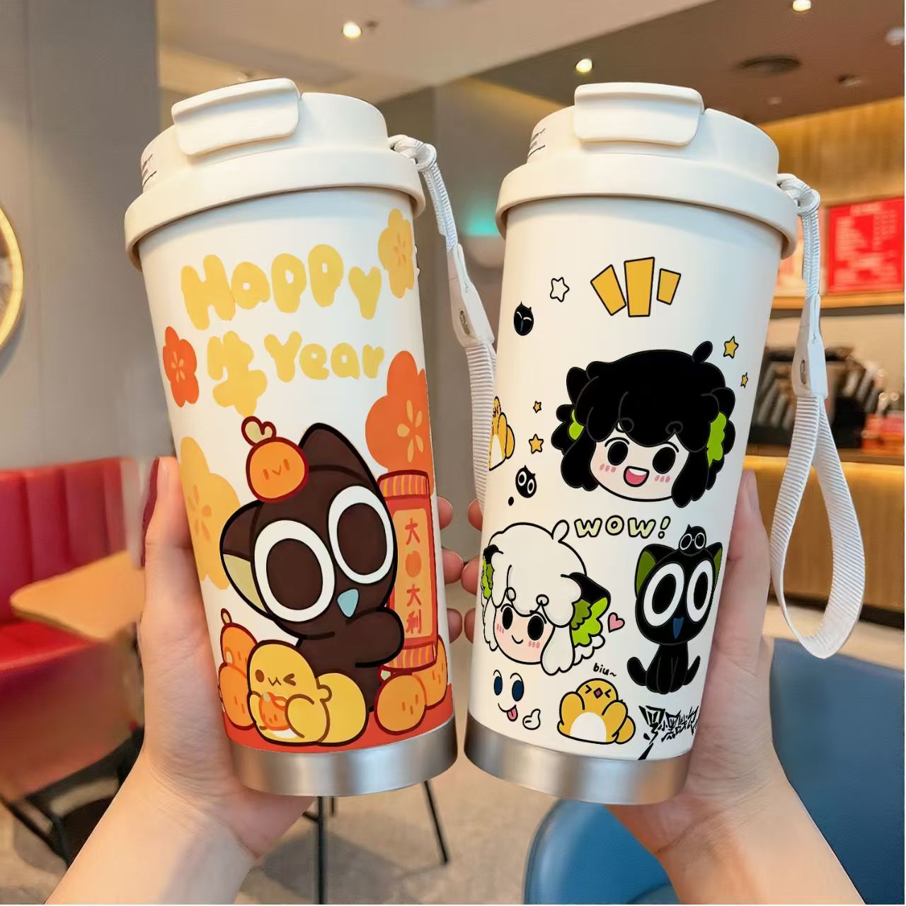 Éxito de ventas: taza de café escolar con aislamiento térmico de gran capacidad, de acero inoxidable 316 y revestimiento cerámico, con pajita para doble uso.