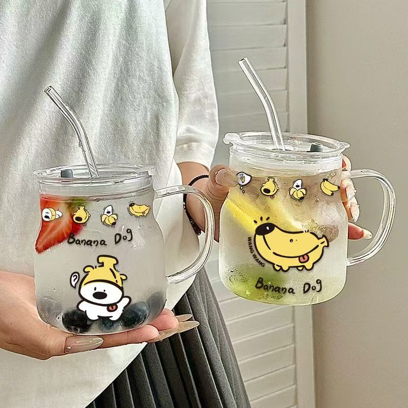Vaso de vidrio de alto diseño, taza para oficinistas, vaso para café y zumo en la oficina, vaso con pajita, taza portátil para beber en casa