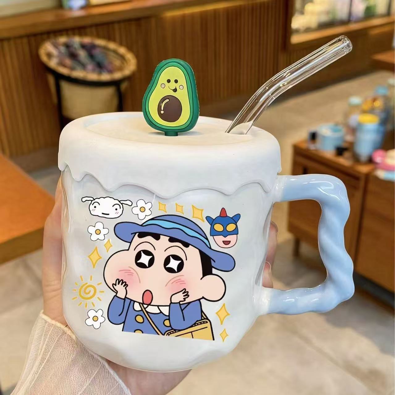 Nuevo tazón de cerámica con diseño de Crayon Shin‑chan, de gran belleza; juego de tazas para parejas, perfecto como regalo elegante para novias y novios.