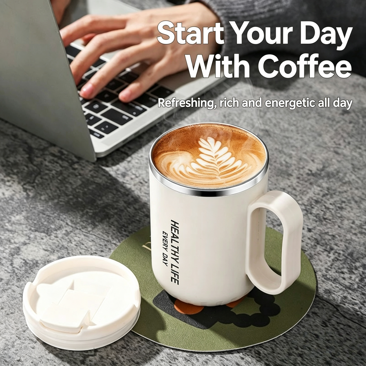 Taza de acero inoxidable 304 para café con tapa y popote, vaso multifunción para hogar y oficina para estudiantes