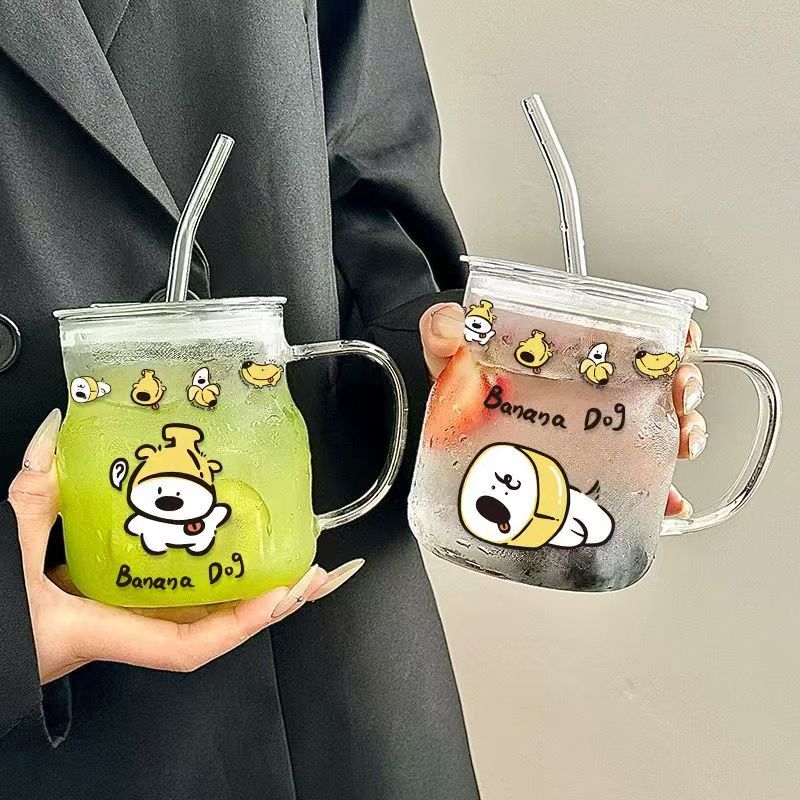 Vaso de vidrio de alto diseño, taza para oficinistas, vaso para café y zumo en la oficina, vaso con pajita, taza portátil para beber en casa