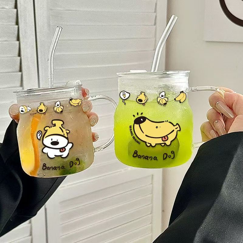 Vaso de vidrio de alto diseño, taza para oficinistas, vaso para café y zumo en la oficina, vaso con pajita, taza portátil para beber en casa