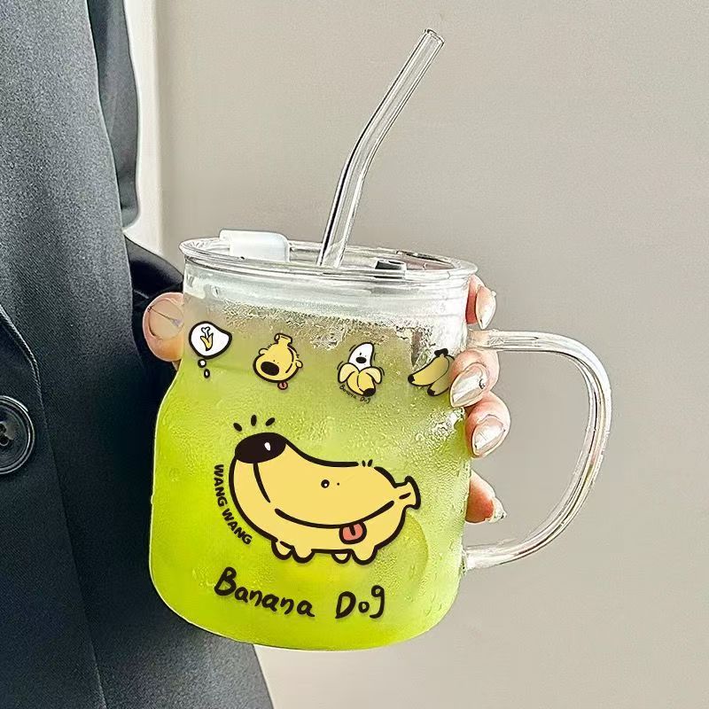 Vaso de vidrio de alto diseño, taza para oficinistas, vaso para café y zumo en la oficina, vaso con pajita, taza portátil para beber en casa