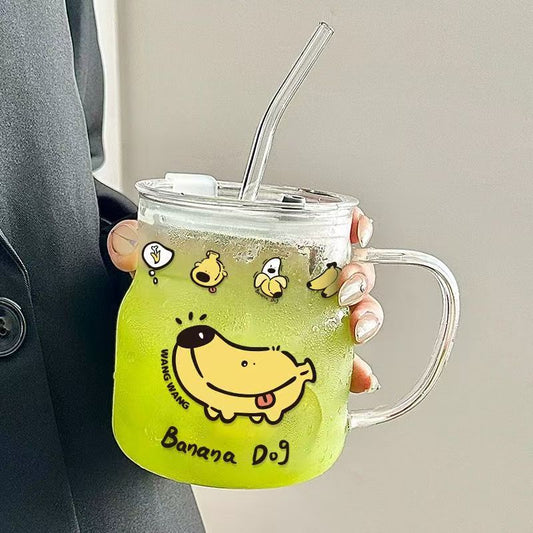 Vaso de vidrio de alto diseño, taza para oficinistas, vaso para café y zumo en la oficina, vaso con pajita, taza portátil para beber en casa